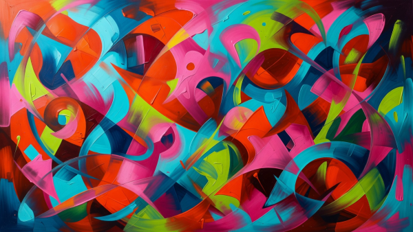 Colourful abstract artwork with expressive overlapping shapes.